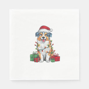 Serviette En Papier Éclairage de Noël chapeau australien berger chien 