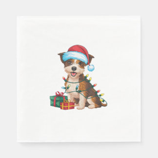 Serviette En Papier Éclairage de Noël Chapeau frontière Terrier Chien 