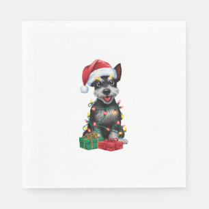 Serviette En Papier Éclairage Noël Chapeau noir russe Terrier chien