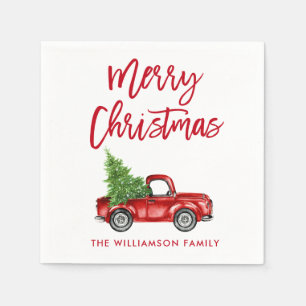 Serviette En Papier Écran rouge de Noël Camion Vintage de Noël