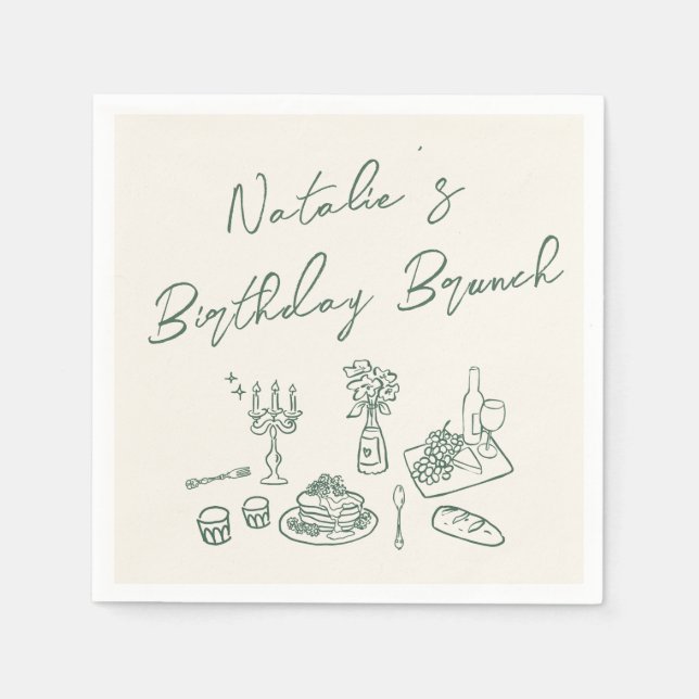 Serviette En Papier Ecrit main Drawn Green Fun Anniversaire Brunch (Devant)