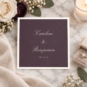 Serviette En Papier Écriture Classique Prune Élégant Mariage Nom Perso