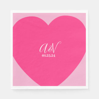 Serviette En Papier Écriture de cœur rose couples date mariage
