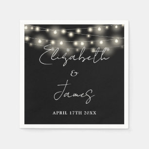 Serviette En Papier Écriture de guirlandes lumineuses mariage noir et