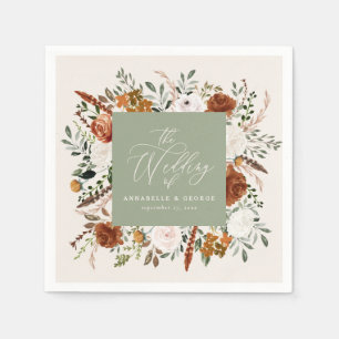 Serviette En Papier Écriture de mariage botanique rustique vert sauge 