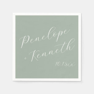 Serviette En Papier Écriture Élégante Mariage Personnalisé Vert Sauge