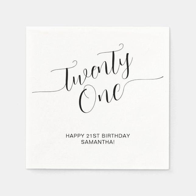 Serviette En Papier Écriture Manuscrite Élégante Anniversaire Vingt et (Devant)