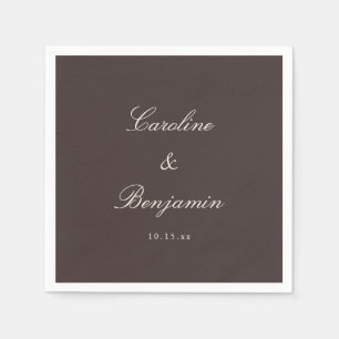 Serviette En Papier Écriture Marron Classique Élégant Mariage Nom Pers