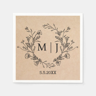 Serviette En Papier écriture moderne botanique mariage kraft