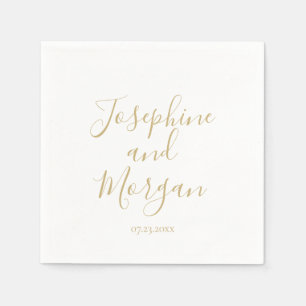 Serviette En Papier Ecriture moderne noms or date mariage élégant