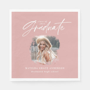 Serviette En Papier Écriture moderne rose girly photo élégante graduat