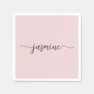 Serviette En Papier Écriture Monogramme Minimaliste Féminine Rose Pâle