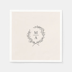 Serviette En Papier Écru clair Simple Elegant Laurel Wreath Monogramme