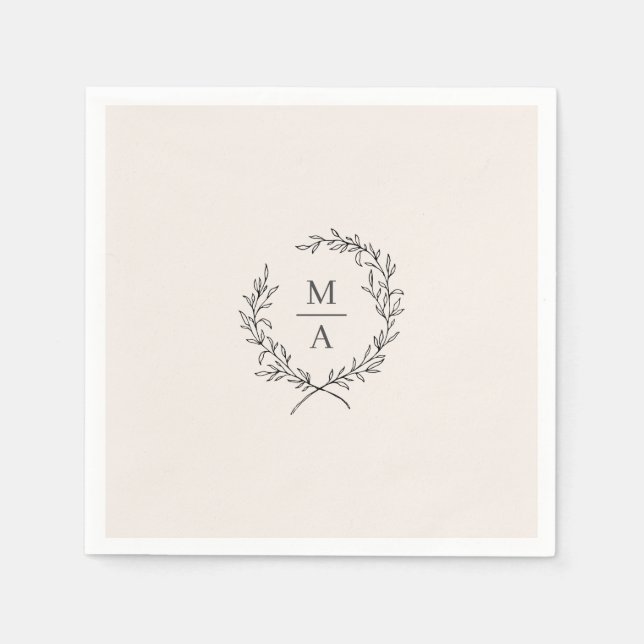Serviette En Papier Écru clair Simple Elegant Laurel Wreath Monogramme (Devant)