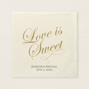 Serviette En Papier Ecru et Gold Love is Sweet