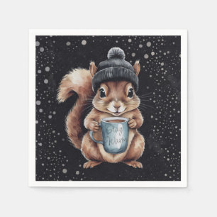Serviette En Papier Écureuil avec tasse et neige "Stay Warm"