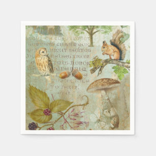 Serviette En Papier Écureuil, Chouette, Découpage de la faune de la fo