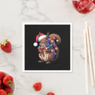 Serviette En Papier Écureuil lumières de Noël Famille de Noël