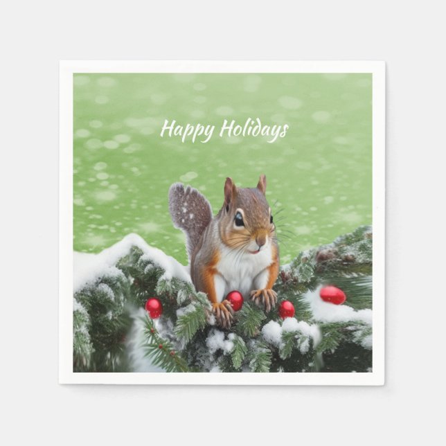 Serviette En Papier Écureuil Noël Vacances Papier Napkin (Devant)