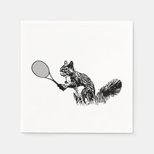 Serviette En Papier Écureuil noir et blanc avec raquette de tennis