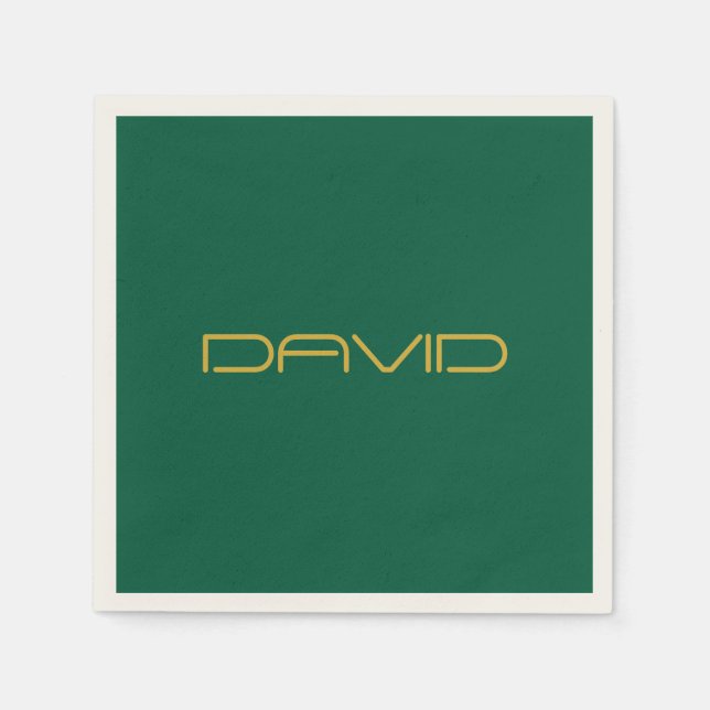 Serviette En Papier Editable Stylish Text | Gold & Hunter Green (Devant)