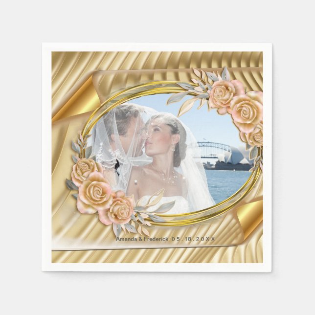Serviette En Papier Effet d'étirement or et Rose (Devant)