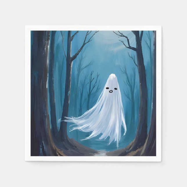 Serviette En Papier Éffrayant fantôme | Bonne fête d'Halloween (Devant)