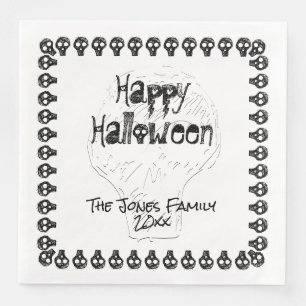 Serviette En Papier Éffrayant Joyeux Halloween Letters Blanc noir