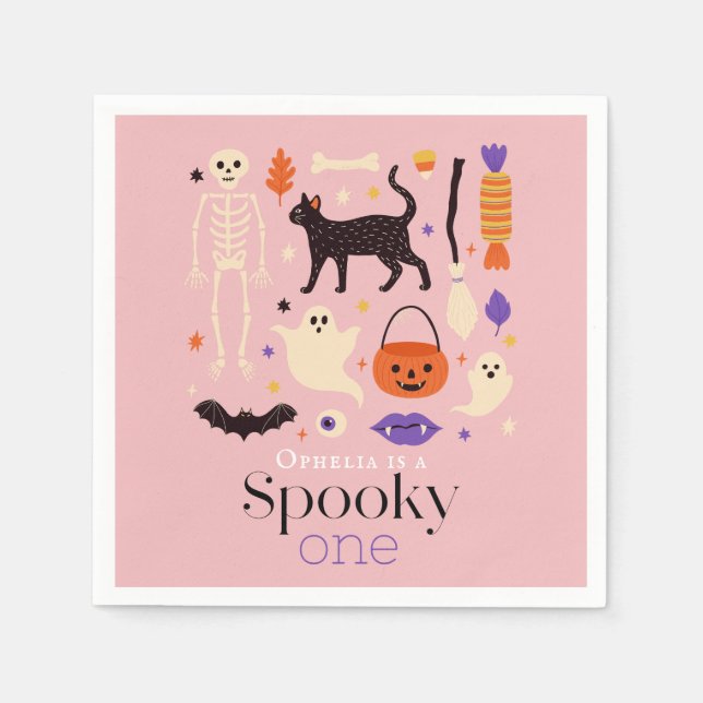 Serviette En Papier Éffrayant Un Halloween Motifs Rose 1er Anniversair (Devant)