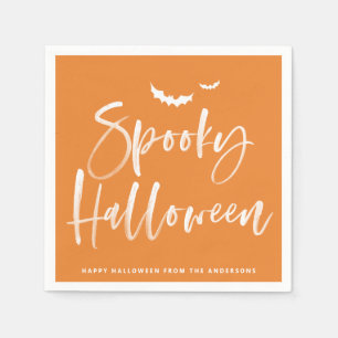 Serviette En Papier Éffrayante Brosse Lettrage Orange Halloween Party