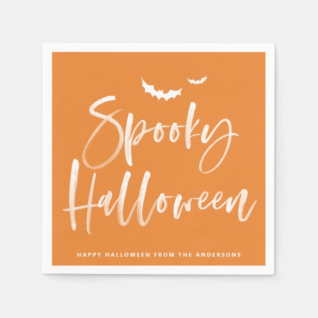 Serviette En Papier Éffrayante Brosse Lettrage Orange Halloween Party (Devant)