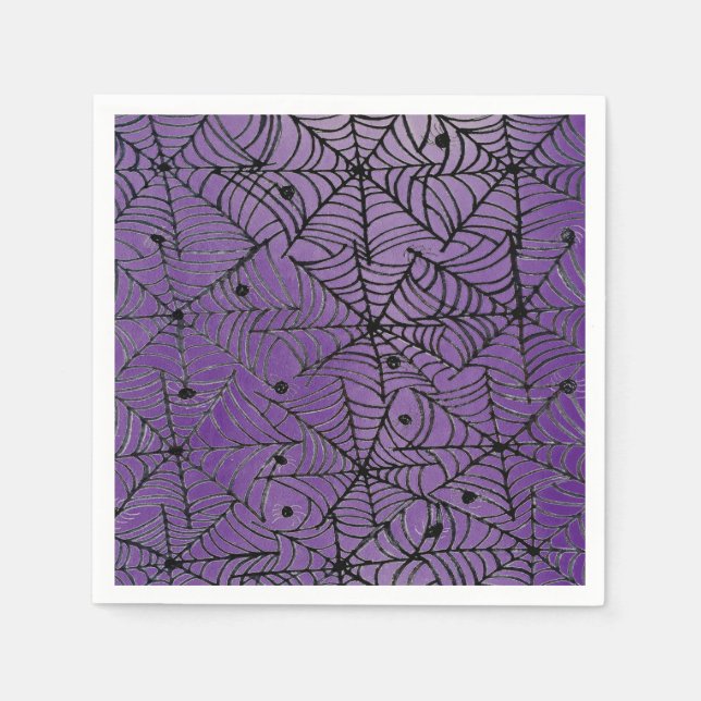 Serviette En Papier Éffrayante Halloween Spider Webs sur violet (Devant)