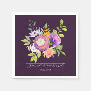 Serviette En Papier Éggplant pourpre Ranunculus Floral