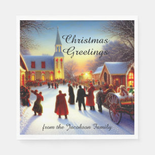 Serviette En Papier Église de village nostalgique Visite Noël Salutati