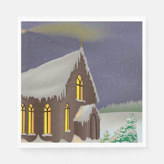 Serviette En Papier Église d'hiver (Devant)