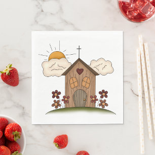 Serviette En Papier Église Sunny Avec Fleurs Rustique Charme De Pays