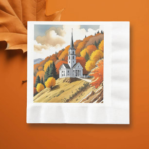Serviette En Papier Église sur une colline en automne