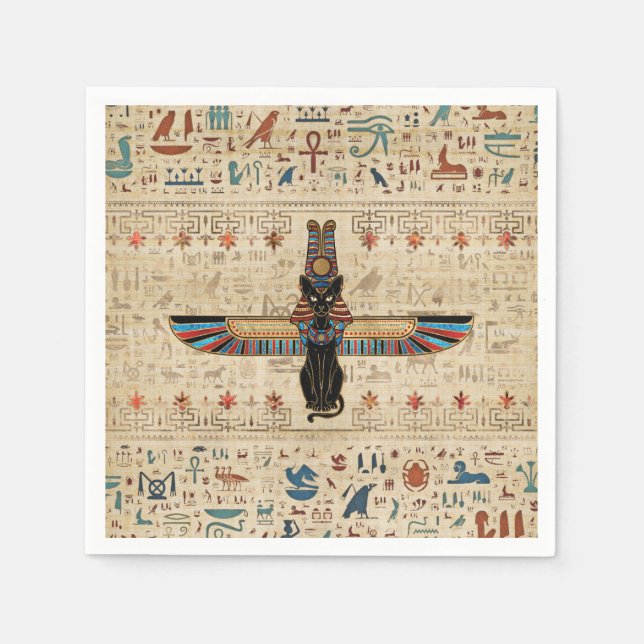 Serviette En Papier Egyptian Cat - Bastet on papyrus (Devant)