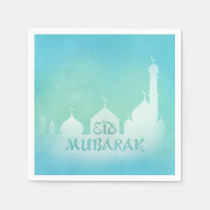 Serviette En Papier Eid Moubarak Mosquée bleue Aquarelle - Papier Napk