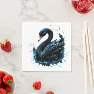 Serviette En Papier Élégance en mouvement, cygne noir
