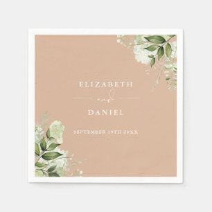 Serviette En Papier Élégance Florale Végétale Mariage Beige