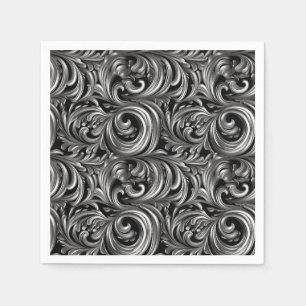Serviette En Papier Élégance liquide - motif liquide noir métallique