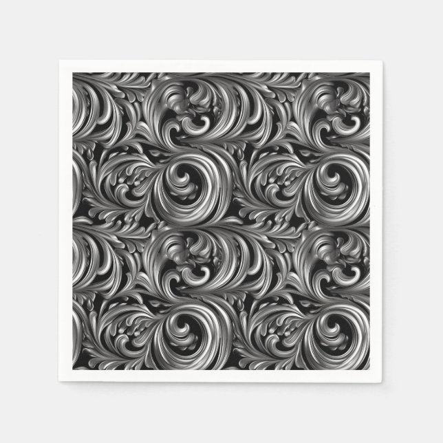 Serviette En Papier Élégance liquide - motif liquide noir métallique (Devant)