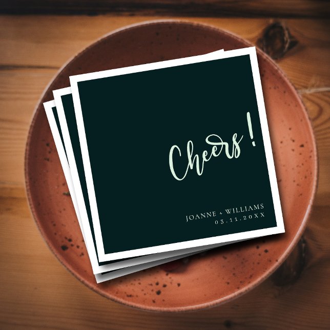 Serviette En Papier Élégance moderne ! Mariage vert foncé (Dark Green Hand Lettering Cheers Wedding  Napkins)
