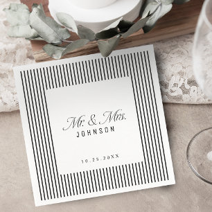 Serviette En Papier Élégance rayée noir et blanc, élégant Monsieur et