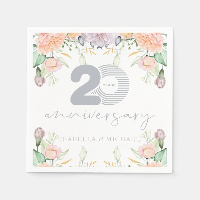 Serviette En Papier Élégant 20e anniversaire de Mariage (Devant)
