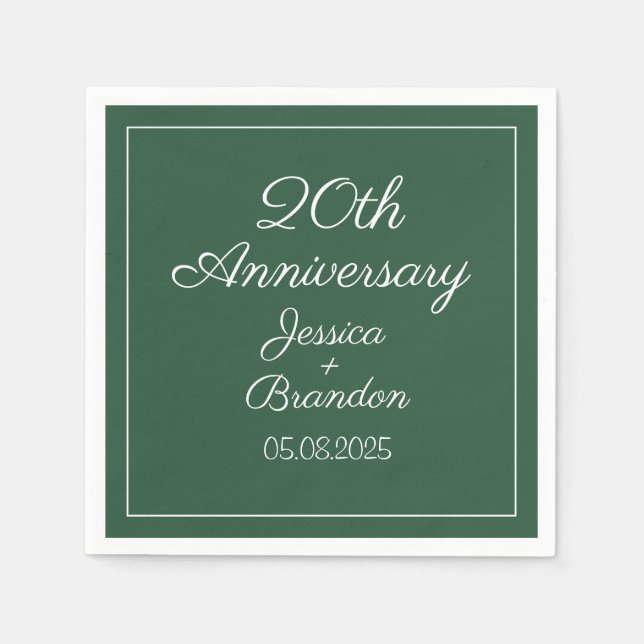 Serviette En Papier Élégant 20e anniversaire de Mariage d'Emeraude Cou (Devant)
