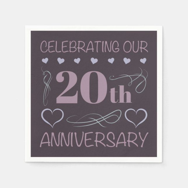 Serviette En Papier Élégant 20e anniversaire Mariage Lavande (Devant)
