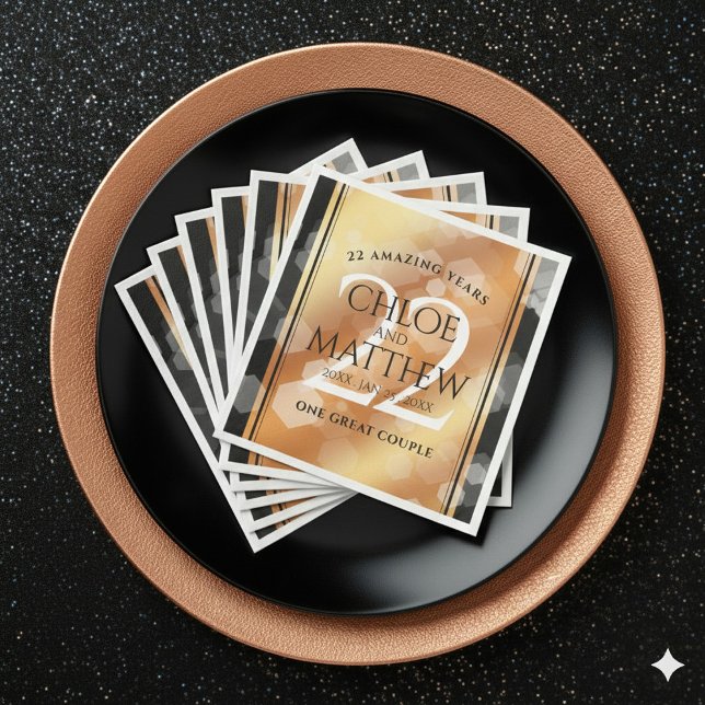 Serviette En Papier Élégant 22e anniversaire de Mariage de cuivre (Elegant 22nd Copper Wedding Anniversary Napkins Cover Photo)