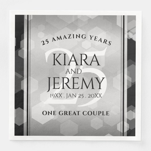 Serviette En Papier Élégant 25e anniversaire de Mariage d'argent (Devant)